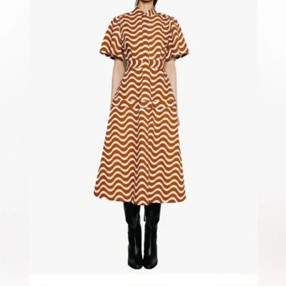 Du Paradis Leah Wave Stripe Cotton Midi Dress Mountain Wave NWOT Size Large